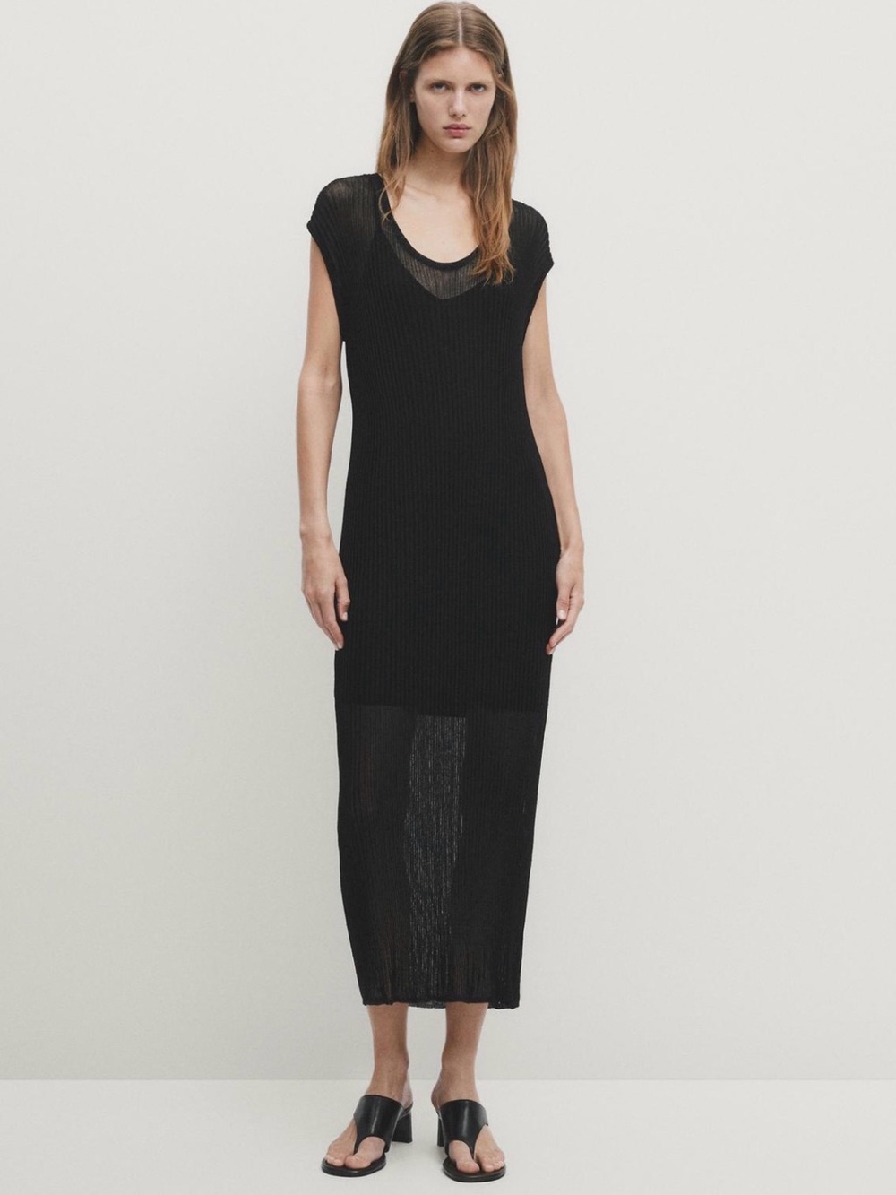 Massimo Dutti - SHORT SLEEVE OPEN KNIT MIDI DRESS
